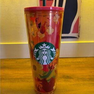 Starbucks Red Floral Tumbler with Straw